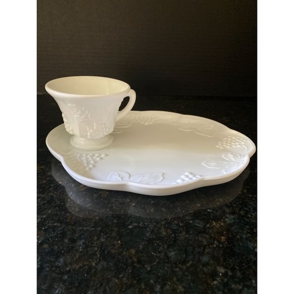 Indiana Harvest Milk Glass Cup And Plate Snack Set - Picture 1 of 7